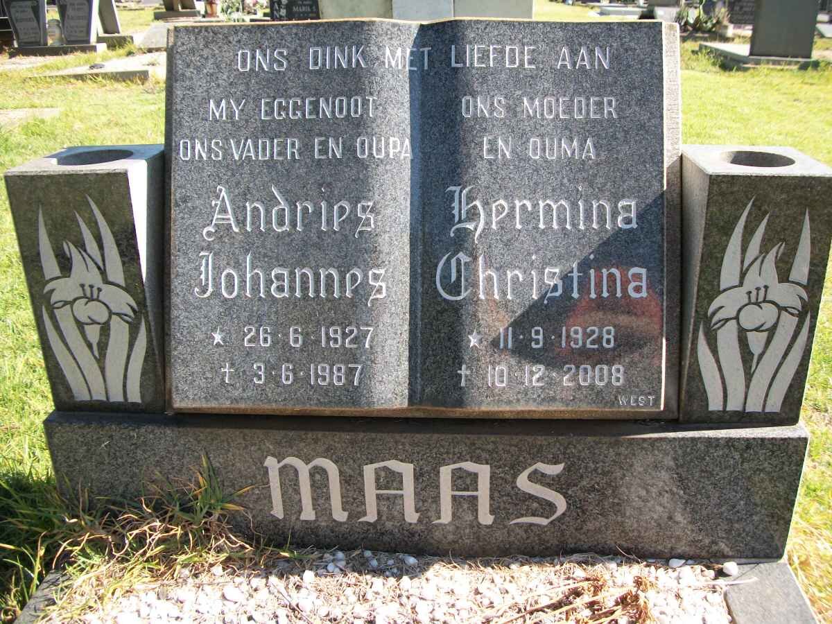 MAAS Andries Johannes 1927-1987 &amp; Hermina Christina 1928-2008