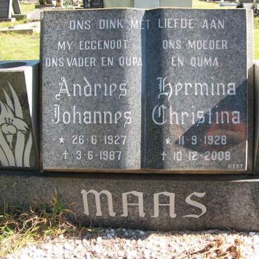 MAAS Andries Johannes 1927-1987 &amp; Hermina Christina 1928-2008