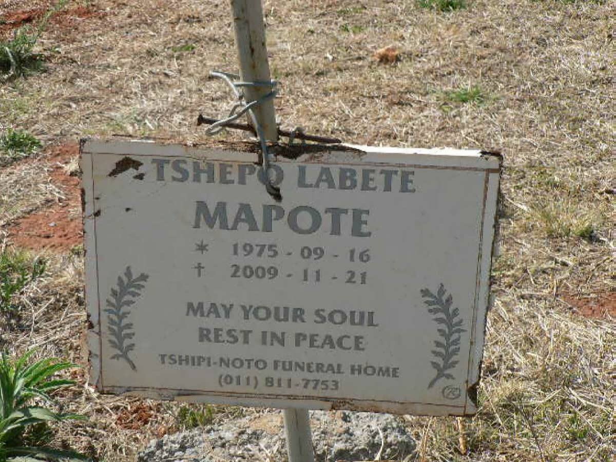 MAPOTE Tshepo Labete 1975-2009