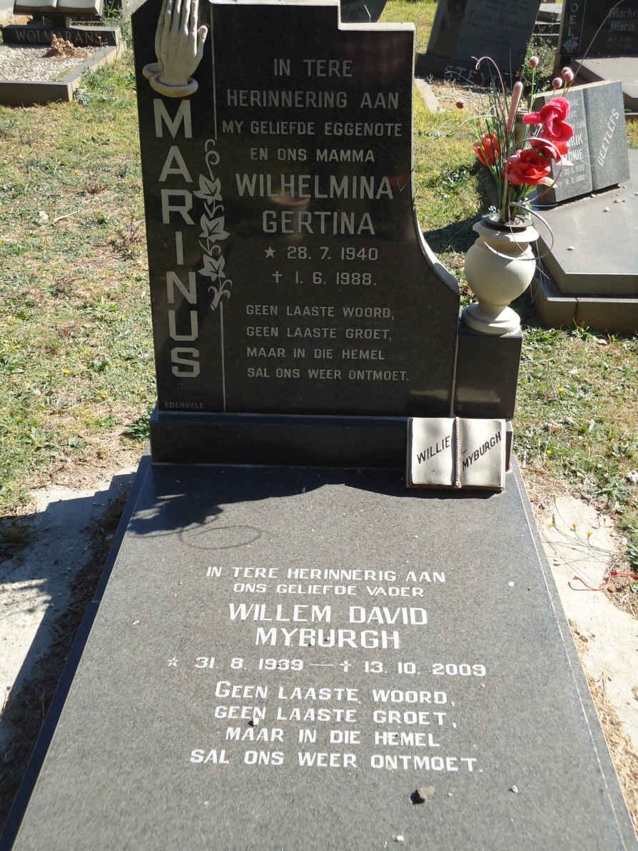 MARINUS Willem David Myburgh 1939-12009 &amp; Wilhelmina Gertina 1940-1988