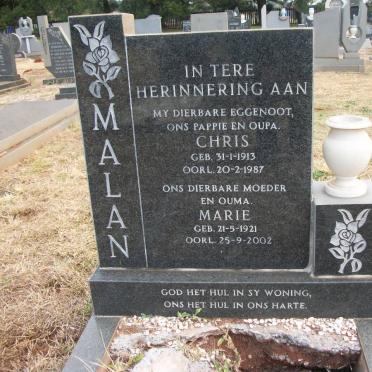 MALAN Chris 1913-1987 &amp; Marie 1921-2002
