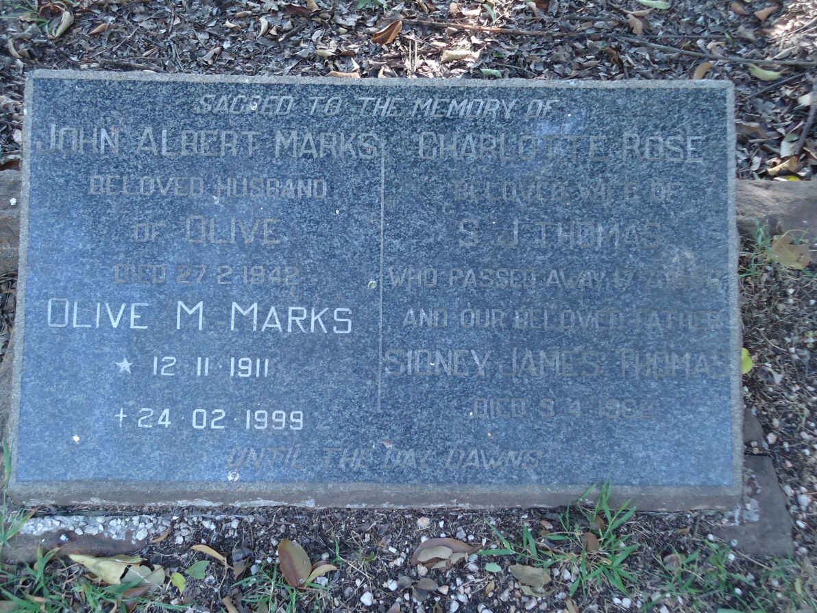 MARKS John Albert -1942 &amp; Olive 1911-1999 :: THOMAS Sidney James &amp; Charlotte Rose
