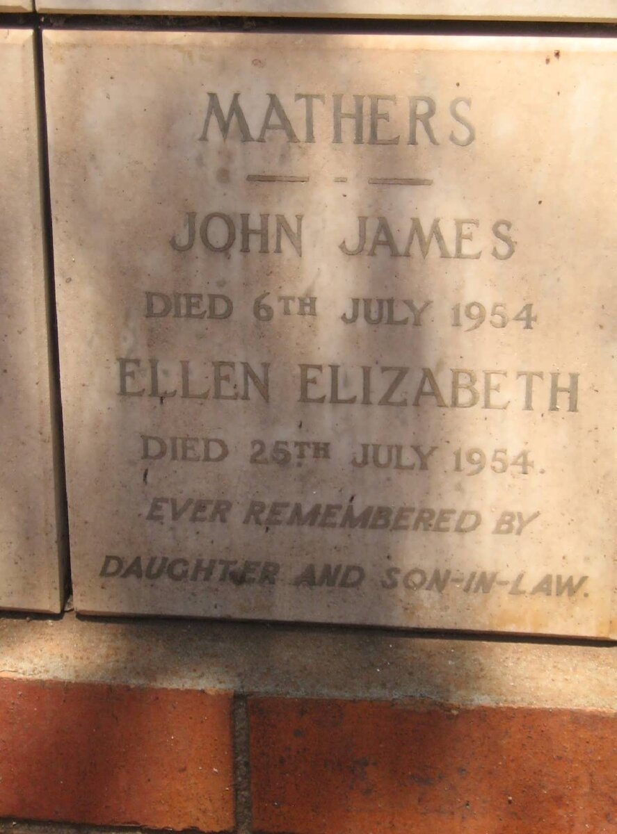 MATHERS John James -1954 &amp; Ellen Elizabeth -1954