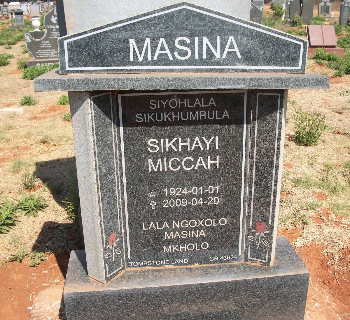 MASINA Sikhayi Miccah 1924-2009