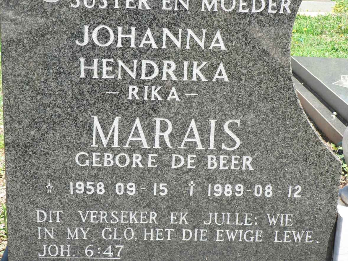 MARAIS Johanna Hendrika nee DE BEER 1958-1989