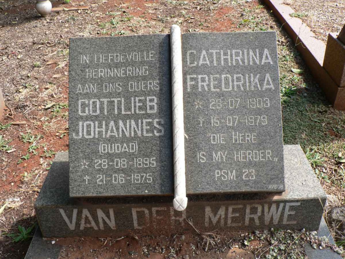 MERWE Gottlieb Johannes, van der 1895-1975 &amp; Catharina Fredrika 1903-1979