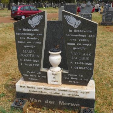 MERWE Nicolaas Jacobus, van der 1926-2002 &amp; Maria Dorothea 1926-1992