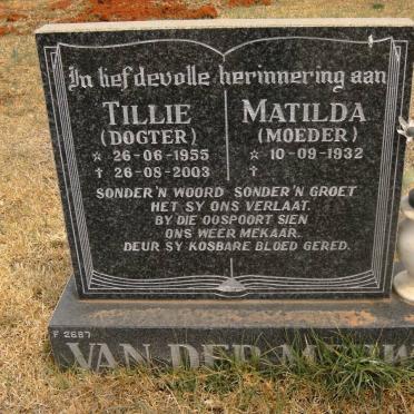 MERWE Matilda, van der 1932- :: VAN DER MERWE Tillie 1955-2003