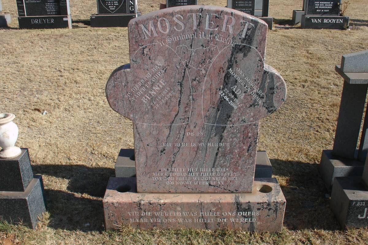 MOSTERT Bennie 1939-1999 &amp; Ada 1942-2000