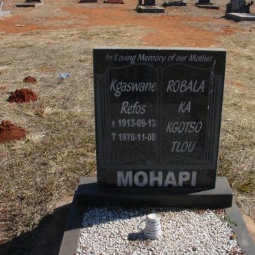 MOHAPI Kgaswane Refos 1913-1978