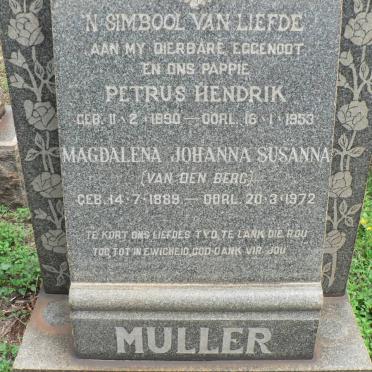 MULLER Petrus Hendrik 1890-1953 &amp; Magdalena Johanna Susanna VAN DEN BERG 1889-0972