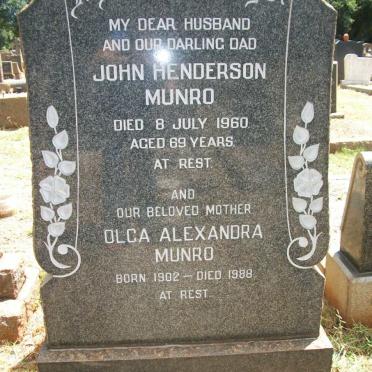 MUNRO John Henderson -1960 &amp; Olga Alexandra 1902-1988