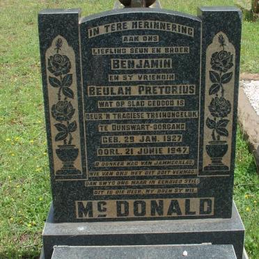 McDONALD Benjamin 1927-1947 :: PRETORIUS Beulah -1947