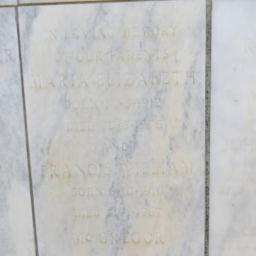 McGREGOR Francis William 1910-1987 &amp; Maria Elizabeth 1912-1975