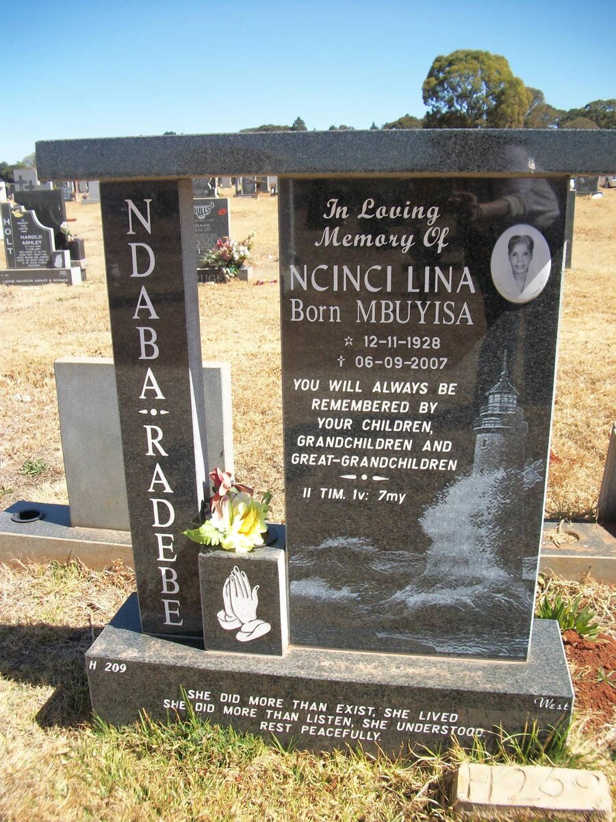 NDABA RADEBE Ncinci Lina born MBUYISA 1928-2007