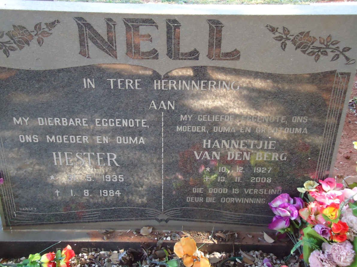 NELL Hester 1935-1984 :: VAN DEN BERG Hannetjie 1927-2008