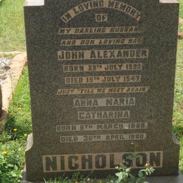 NICHOLSON John Alexander 1892-1947 &amp; Anna Maria Catharina 1889-1980