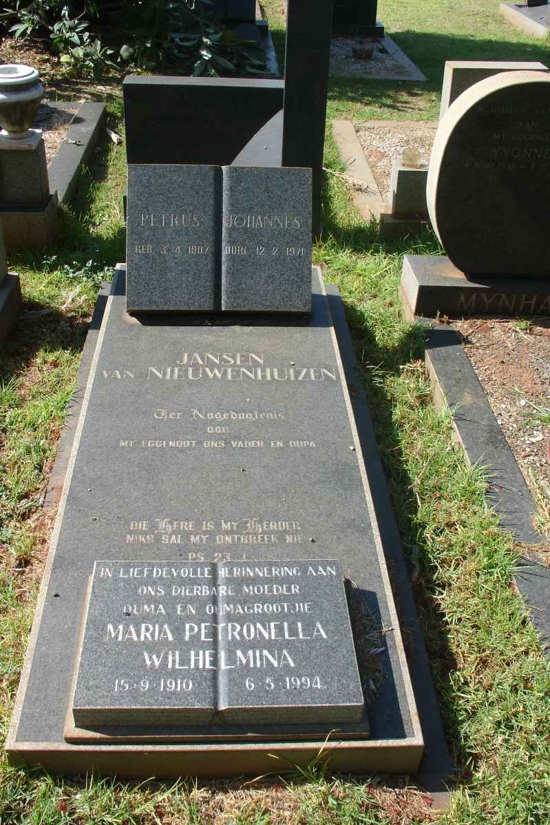 NIEUWENHUIZEN Petrus Johannes, Jansen van 1907-1971 &amp; Maria Petronella Wilhelmina 1910-1994