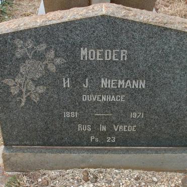 NIEMANN H.J. nee DUVENHAGE 1881-1971