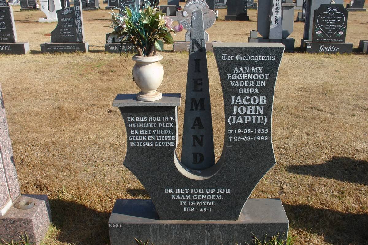 NIEMAND Jacob John 1935-1998