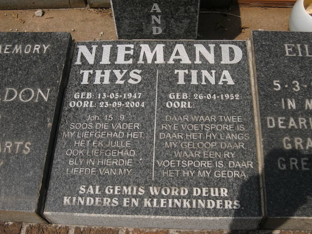 NIEMAND Thys 1947-2004 &amp; Tina 1952-