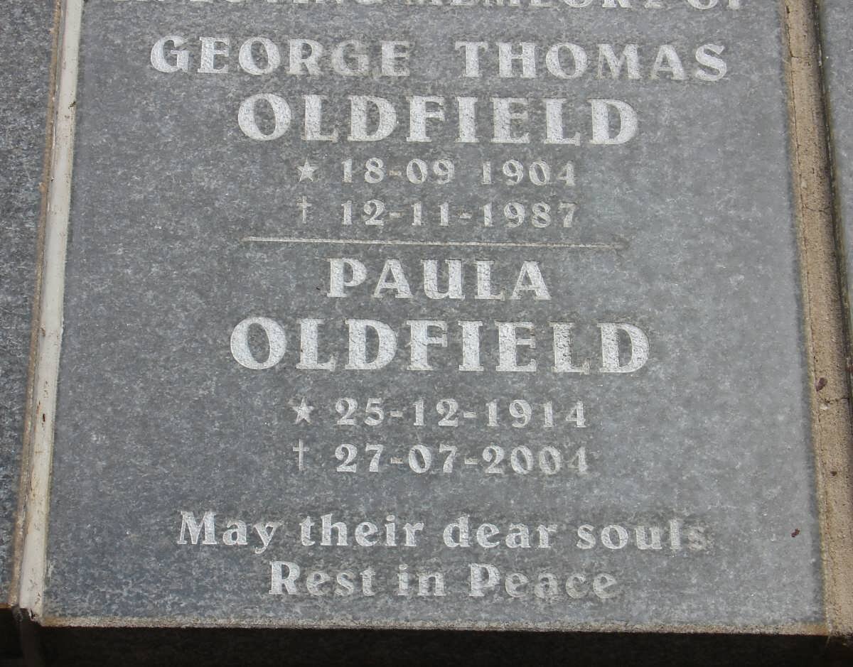 OLDFIELD George Thomas 1904-1987 &amp; Paula 1914-2004