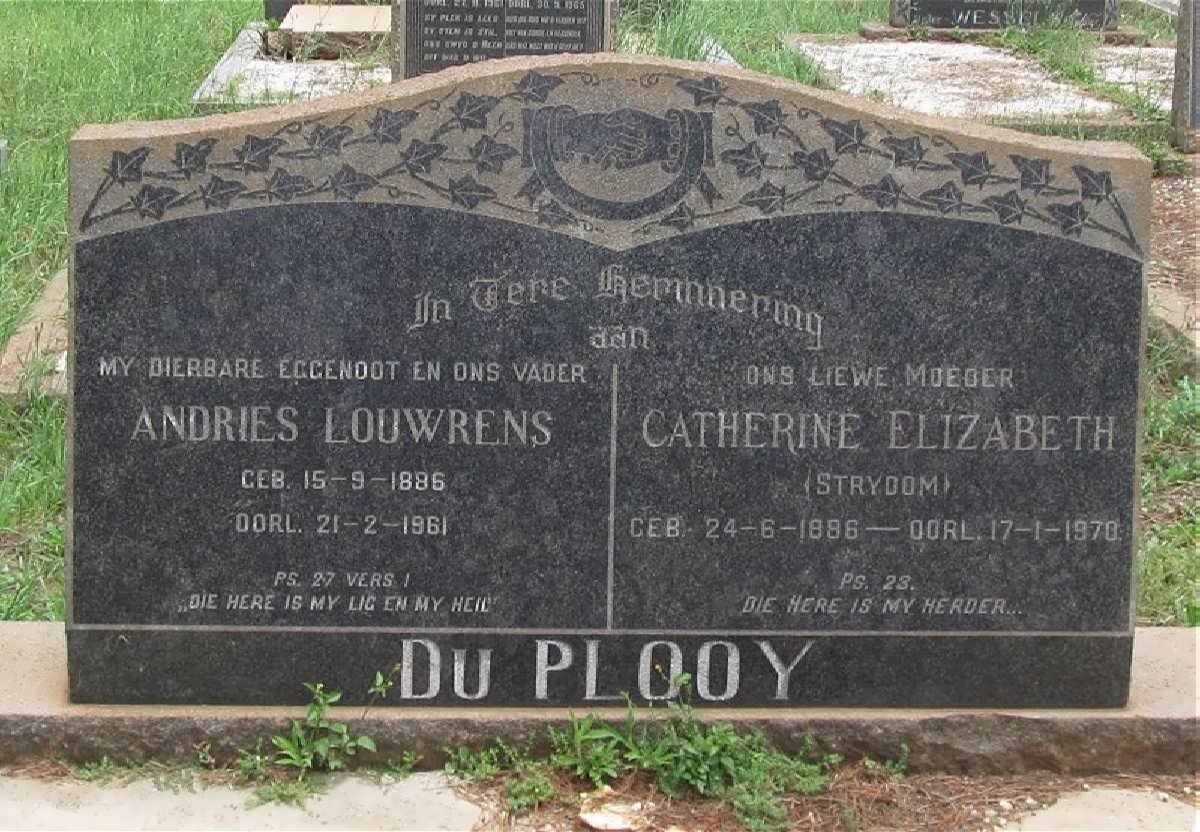 PLOOY Andries Louwrens, du 1886-1961 &amp; Catherine Elizabeth STRYDOM 1896-1970