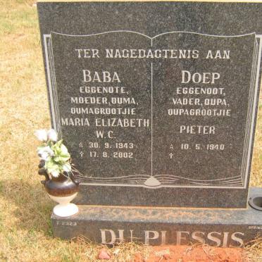 PLESSIS Maria Elizabeth W.C., du 1943-2002 &amp; Pieter 1940-