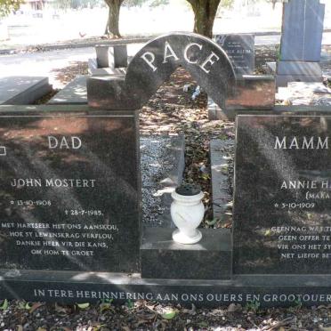 PACE John Mostert 1908-1985 &amp; Annie Helena MARAIS 1909-1985