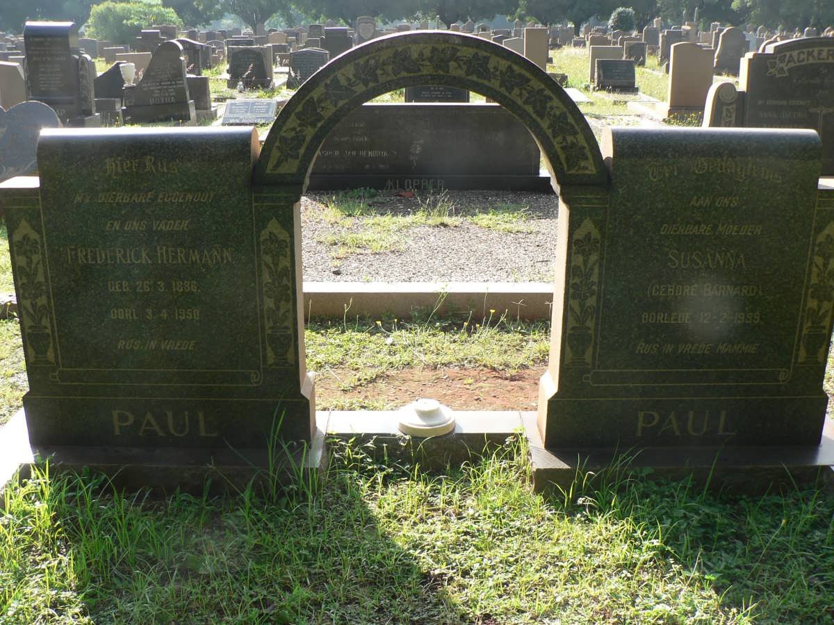 PAUL Frederick Hermann 1886-1950 &amp; Susanna BARNARD -1959
