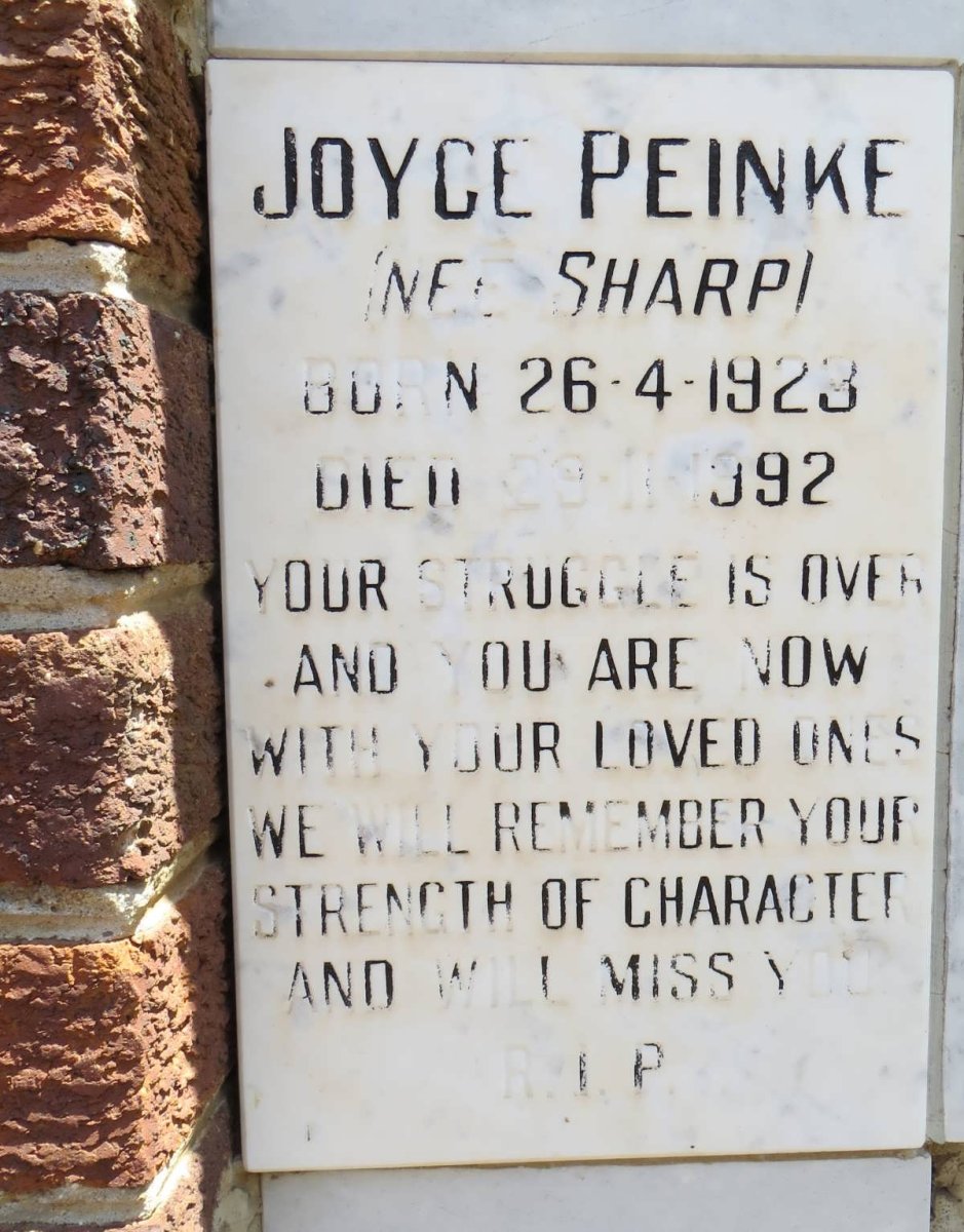 PEINKE Joyce nee SHARP 1923-1992