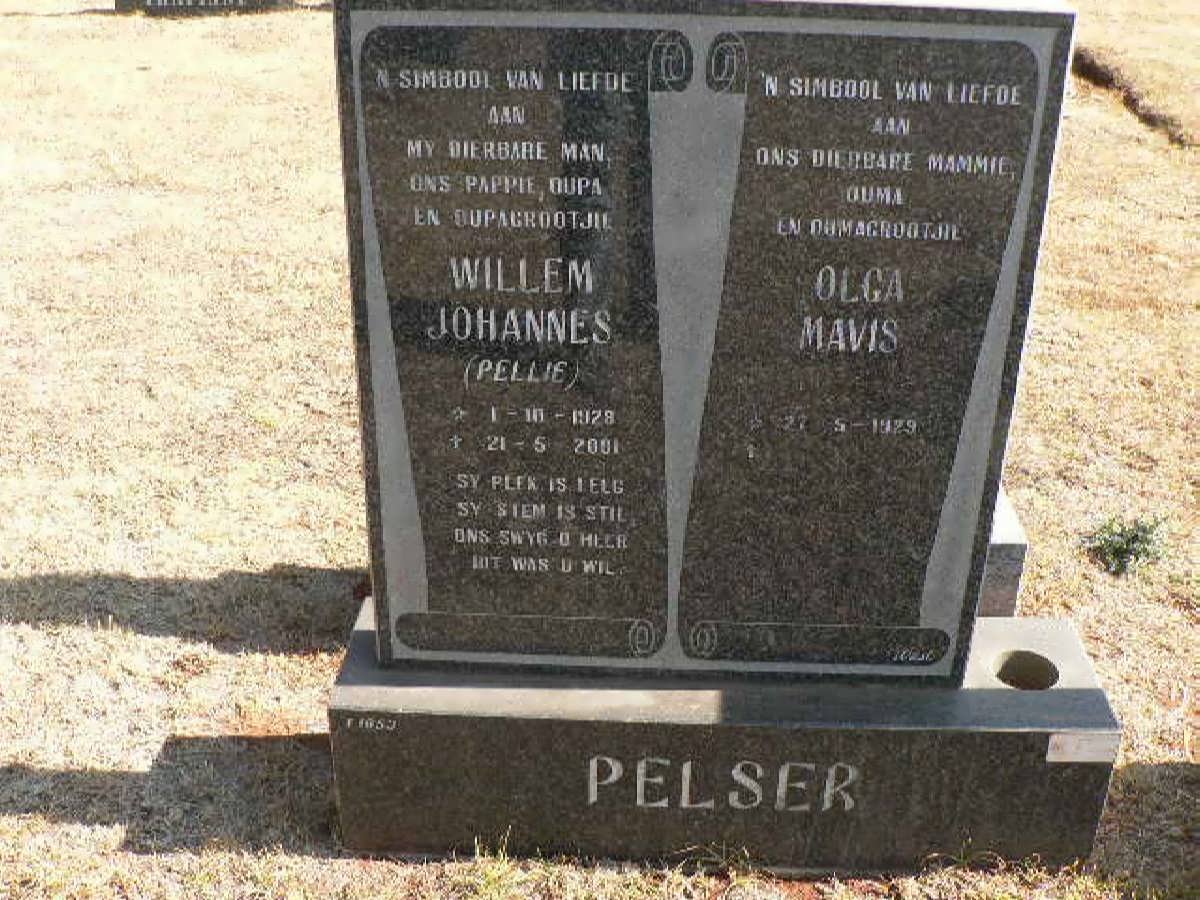 PELSER Willem Johannes 1928-2001 &amp; Olga Mavis 1929-