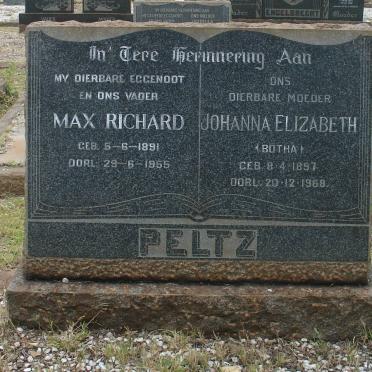 PELTZ Max Richard 1891-1955 &amp; Johanna Elizabeth BOTHA 1897-1968