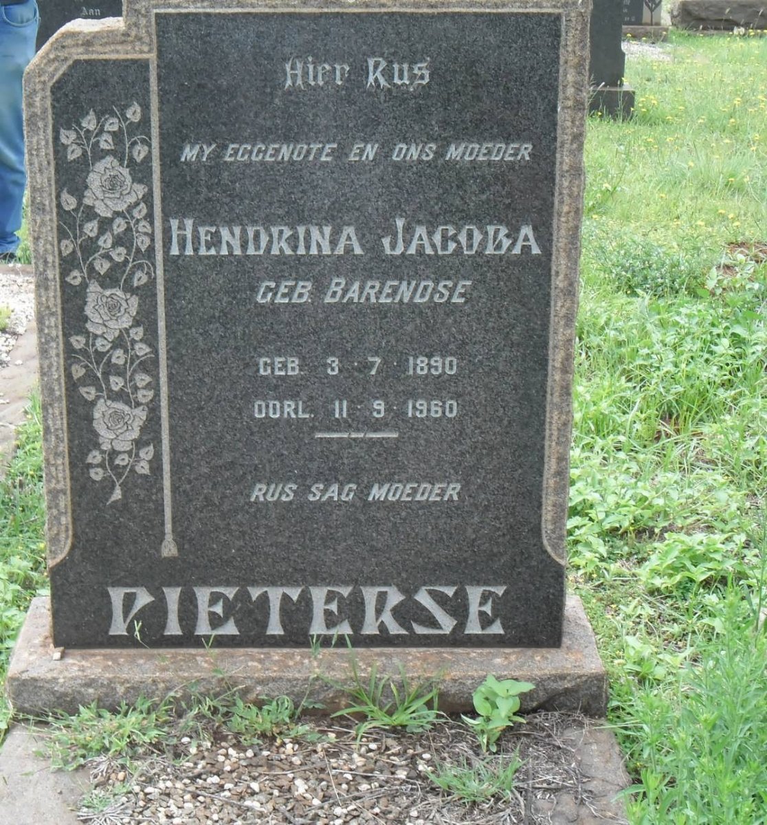 PIETERSE Hendrina Jacoba nee BARENDSE 1890-1960
