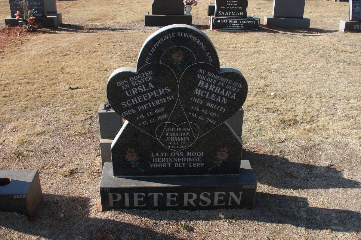 PIETERSEN Abraham Johannes 1928-2007 &amp; Barbara McLean BRITZ 1932-2003