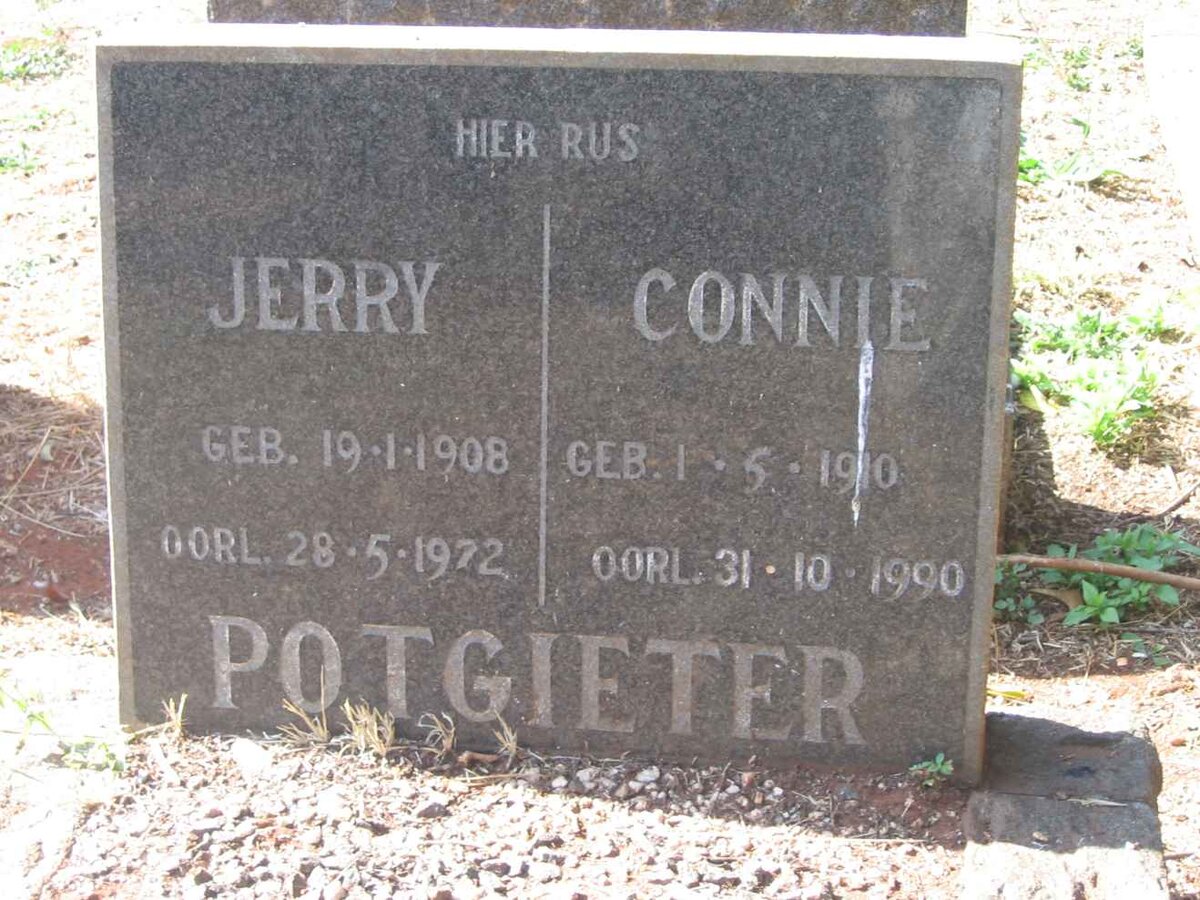 POTGIETER Jerry 1908-1972 &amp; Connie 1910-1990