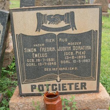 POTGIETER Simon Frederik Emelus 1891-1946 &amp; Judith Doratiha PIEK 1895-1983