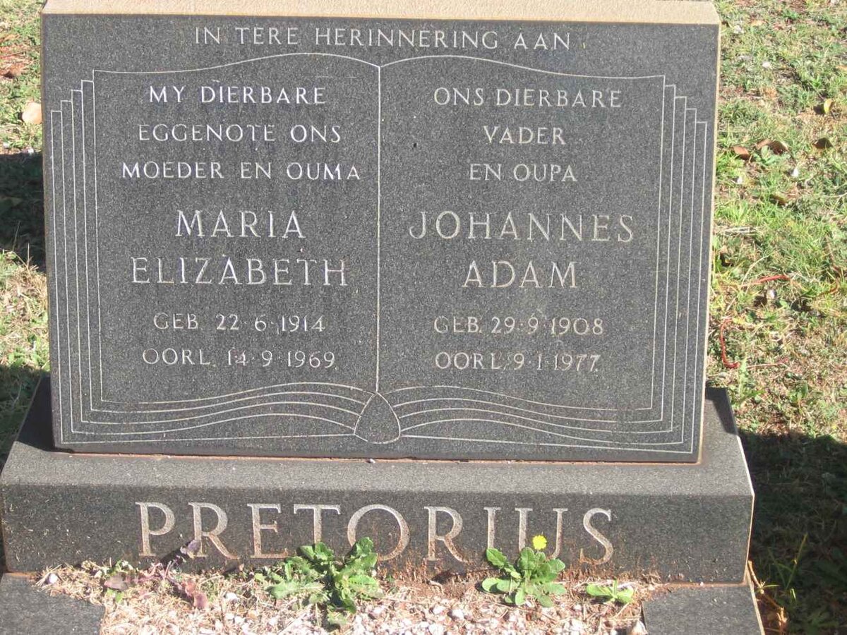 PRETORIUS Johannes Adam 1908-1977 &amp; Maria Elizabeth 1914-1969
