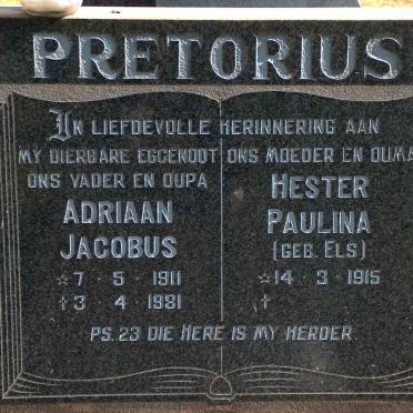 PRETORIUS Adriaan Jacobus 1911-1981 &amp; Hester Paulina ELS 1915-