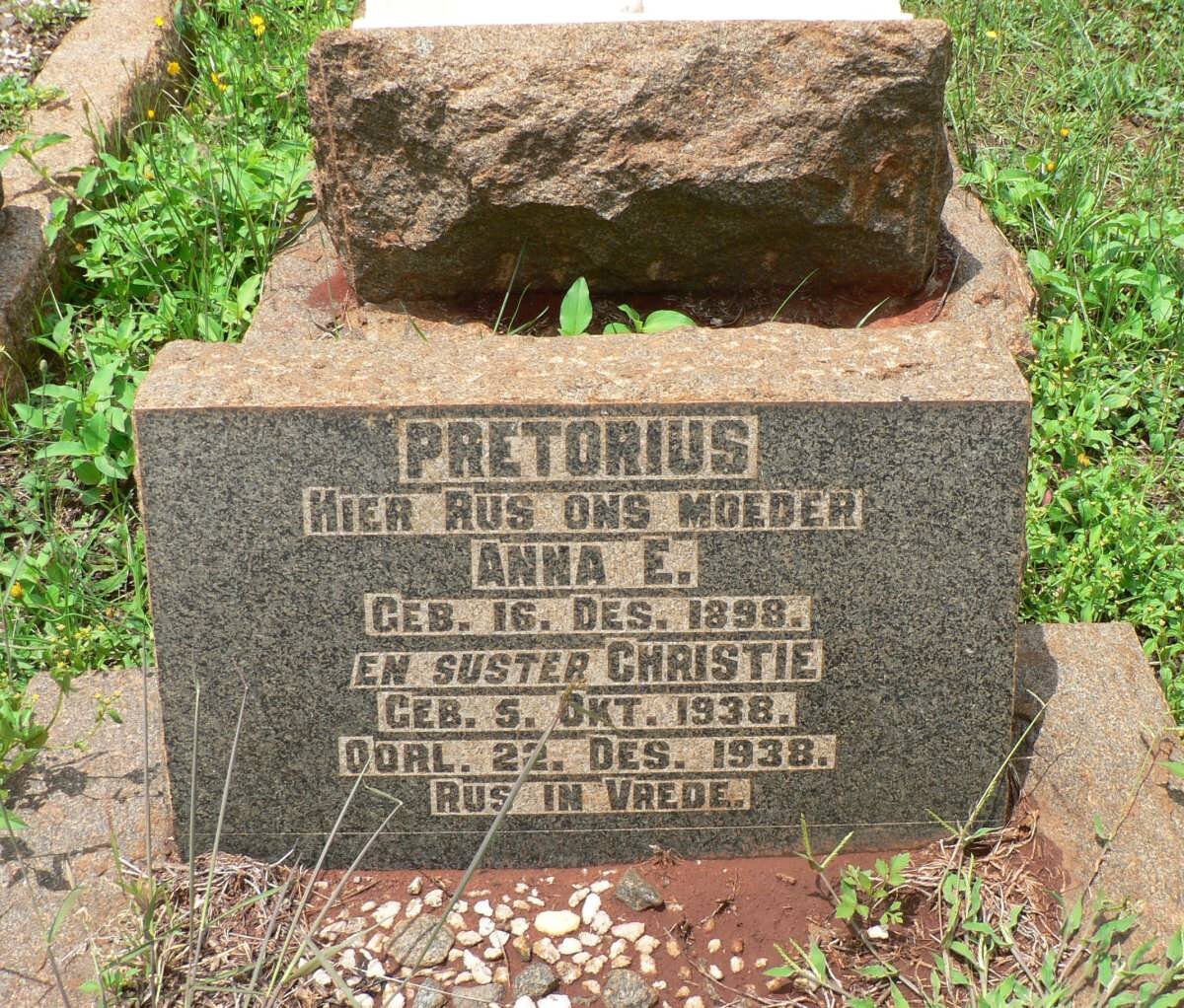 PRETORIUS Anna E. -1898 :: PRETORIUS Christie -1938