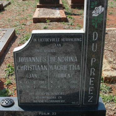 PREEZ Johannes Christiaan, du 1907-1956 &amp; Hendrina Magrietha 1902-1985