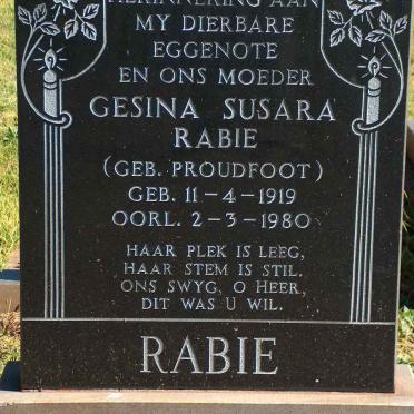 RABIE Gesina Susara Rabie nee PROUDFOOT 1919-1980