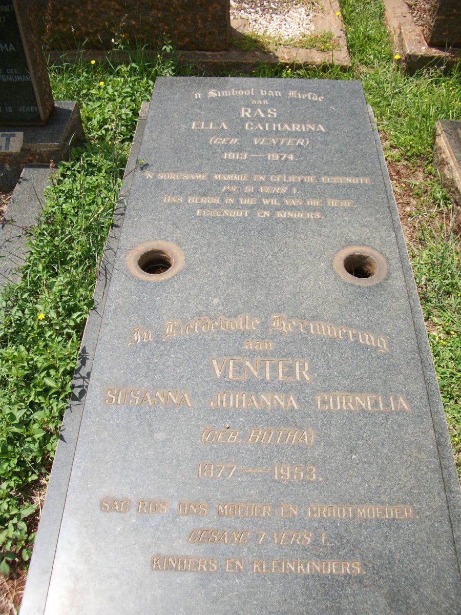 RAS Ella Catharina nee VENTER 1913-1974 :: VENTER Susanna Johanna Cornelia nee BOTHA 1877-1953