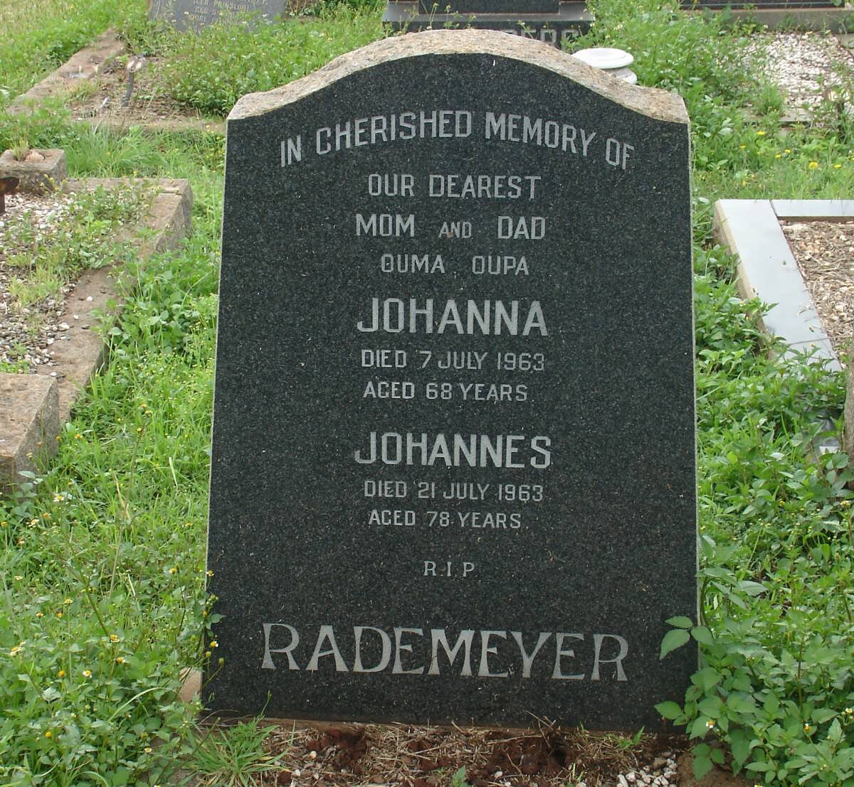 RADEMEYER Johannes -1963 &amp; Johanna -1963