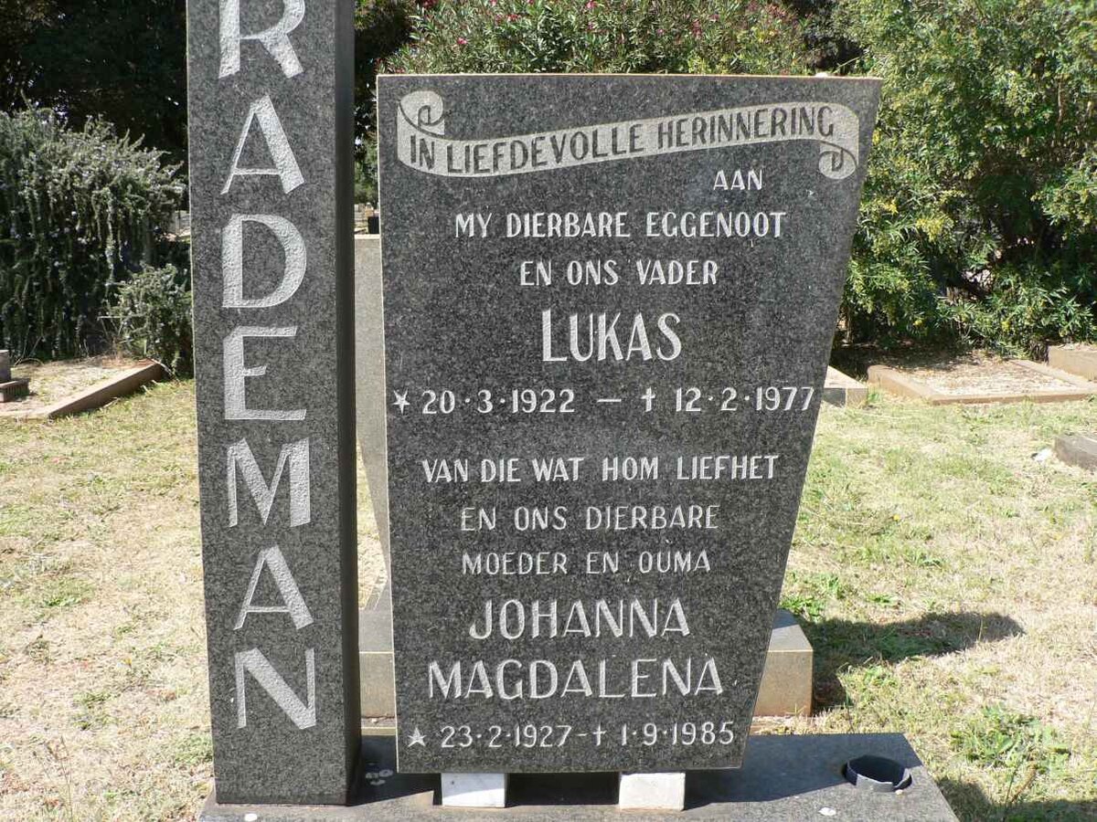 RADEMAN Lukas 1922-1977 &amp; Johanna Magdalena 1927-1985