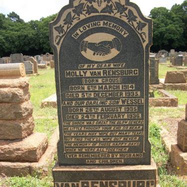 RENSBURG Molly, van nee CROUS 1914-1935 :: VAN RENSBURG Wessel 1935-1936