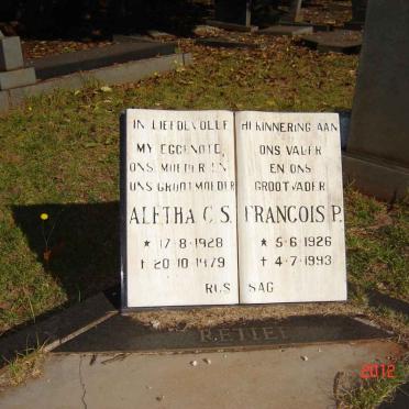RETIEF Francois P. 1926-1993 &amp; Aletha C.S. 1928-1979