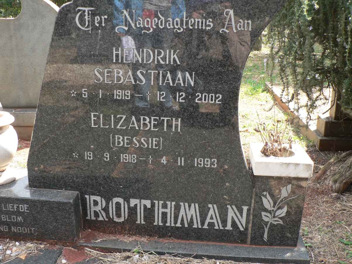 ROTHMAN Hendrik Sebastiaan 1919-2002 &amp; Elizabeth 1918-1993