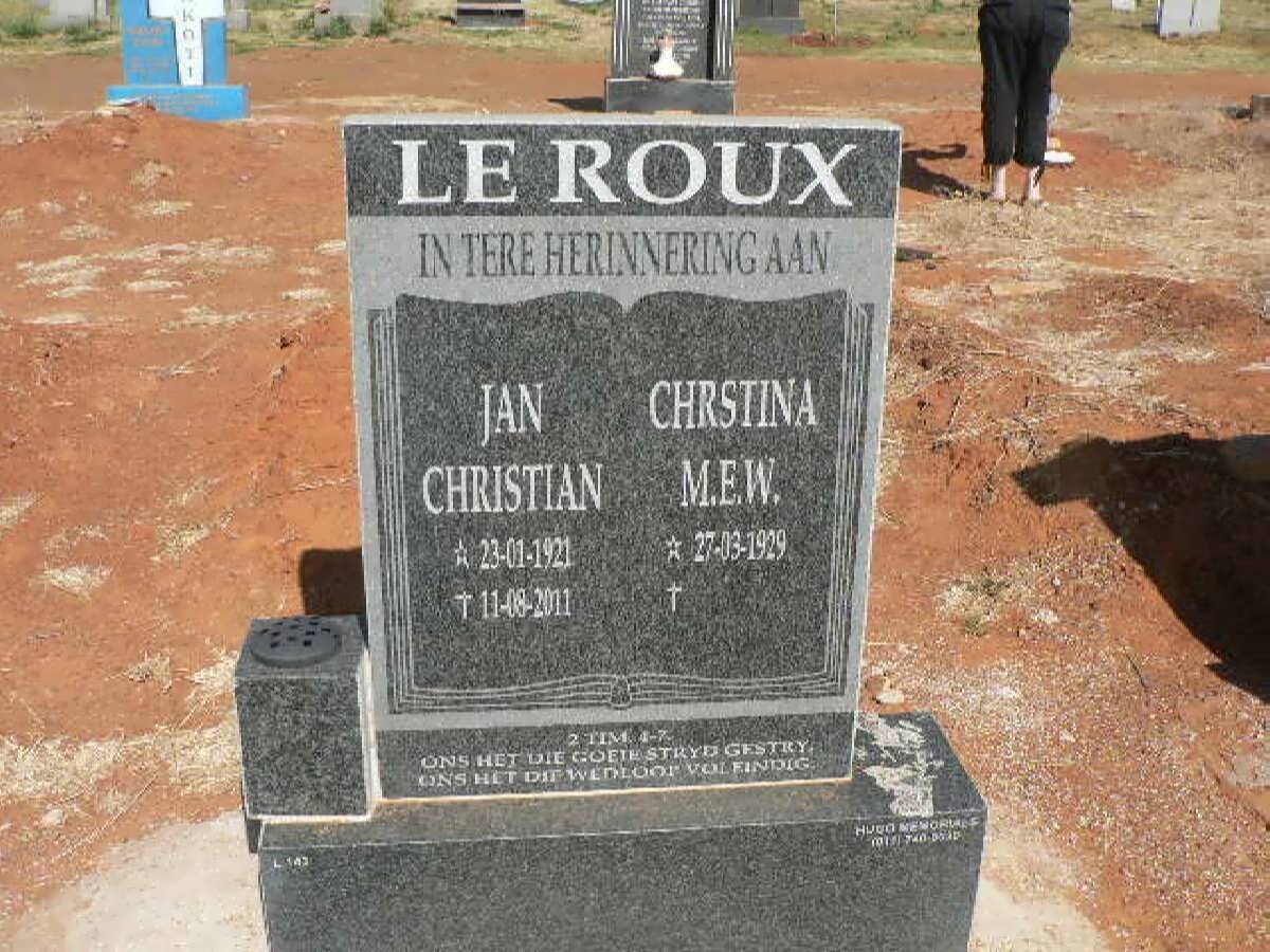 ROUX Jan Christian, Le 1921-2011 &amp; Chrstina M.E.W. 1929