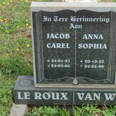 ROUX Jacob Carel, le 1921-1966 :: VAN WYK Anna Sophia 1923-1999